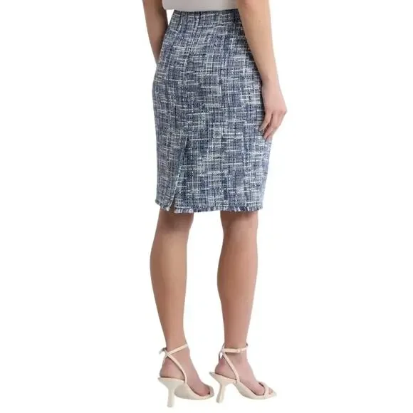Calvin Klein Women's Tweed Pencil Skirt in Cream Blue Multi